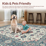 Ultra Soft Area Rug, Non Slip, Stain Resistant, Washable Area Rugs for Living Room, Bedroom, Contemporary Abstract Silver Motif(White)