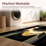 Ultra Soft Area Rug, Non Slip, Stain Resistant, Washable Area Rugs for Living Room, Bedroom, Sleek Contemporary Gold Accented Lines(Black)