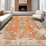 Ultra Soft Area Rug, Non Slip, Stain Resistant, Washable Area Rugs for Living Room, Bedroom, Trendy Faded Geometric Arrangement(Orange)