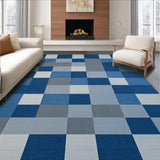 Ultra Soft Area Rug, Non Slip, Stain Resistant, Washable Area Rugs for Living Room, Bedroom, Contemporary Gray Box Motif(Blue)