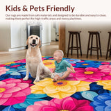 Ultra Soft Area Rug, Non Slip, Stain Resistant, Washable Area Rugs for Living Room, Bedroom, Whimsical Rainbow Blossom Theme(Pink)