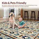 Ultra Soft Area Rug, Non Slip, Stain Resistant, Washable Area Rugs for Living Room, Bedroom, Contemporary Minimalist Linear Art(Blue)