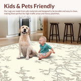Ultra Soft Area Rug, Non Slip, Stain Resistant, Washable Area Rugs for Living Room, Bedroom, Subtle Botanical Vine Boho with a Serene Understated(Beige)