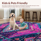 Ultra Soft Area Rug, Non Slip, Stain Resistant, Washable Area Rugs for Living Room, Bedroom, Vibrant Geometric Boho Aesthetic(Pink)