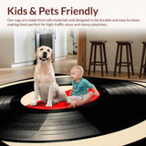 Ultra Soft Area Rug, Non Slip, Stain Resistant, Washable Area Rugs for Living Room, Bedroom, Retro-Inspired Circular Music Motif(Black)