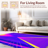 Ultra Soft Area Rug, Non Slip, Stain Resistant, Washable Area Rugs for Living Room, Bedroom, Eclectic Futuristic Wave Motif(Purple)