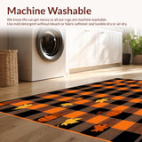 Ultra Soft Area Rug, Non Slip, Stain Resistant, Washable Area Rugs for Living Room, Bedroom, Autumn Harvest Plaid Area Rug Festive Fall Doormat with Pumpkin & Leaves Design(Black)