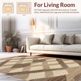 Ultra Soft Area Rug, Non Slip, Stain Resistant, Washable Area Rugs for Living Room, Bedroom, Stylish Jute Diamond Motif(Beige)