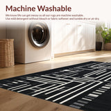 Ultra Soft Area Rug, Non Slip, Stain Resistant, Washable Area Rugs for Living Room, Bedroom, Monochrome Linear Weave Rug with Contrasting Stripes and Minimalist Pattern(Black)