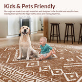 Ultra Soft Area Rug, Non Slip, Stain Resistant, Washable Area Rugs for Living Room, Bedroom, Machine Washable Farmhouse Bedroom Low Pile Rug(Brown)