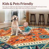 Ultra Soft Area Rug, Non Slip, Stain Resistant, Washable Area Rugs for Living Room, Bedroom, Earthy Toned Diamond Design(Orange)