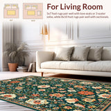 Ultra Soft Area Rug, Non Slip, Stain Resistant, Washable Area Rugs for Living Room, Bedroom, Serene Pastel Floral Fusion(Green)