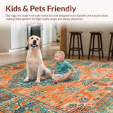 Ultra Soft Area Rug, Non Slip, Stain Resistant, Washable Area Rugs for Living Room, Bedroom, Striking Retro Geometric Fusion(Orange)