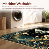 Ultra Soft Area Rug, Non Slip, Stain Resistant, Washable Area Rugs for Living Room, Bedroom, Mystical Celestial Floral Motif(Black)