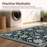 Ultra Soft Area Rug, Non Slip, Stain Resistant, Washable Area Rugs for Living Room, Bedroom, Sophisticated Classic Floral Design(Blue)