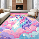 Ultra Soft Area Rug, Non Slip, Stain Resistant, Washable Area Rugs for Living Room, Bedroom, Pastel Unicorn Rainbow Rug for Girls Nursery(Red)