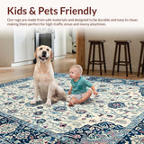 Ultra Soft Area Rug, Non Slip, Stain Resistant, Washable Area Rugs for Living Room, Bedroom, Eclectic Vintage Botanical Design(Blue)
