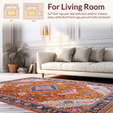 Ultra Soft Area Rug, Non Slip, Stain Resistant, Washable Area Rugs for Living Room, Bedroom, Stylish Bright Colorful Medallion(Orange)