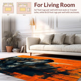 Ultra Soft Area Rug, Non Slip, Stain Resistant, Washable Area Rugs for Living Room, Bedroom, Rustic Earthy Wolf Motif(Orange)