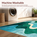 Ultra Soft Area Rug, Non Slip, Stain Resistant, Washable Area Rugs for Living Room, Bedroom, Vibrant Contemporary Fluid Shapes(Green)