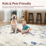 Ultra Soft Area Rug, Non Slip, Stain Resistant, Washable Area Rugs for Living Room, Bedroom, Vintage Garden Blooms with Artistic Flower and Petal Layers(Beige)