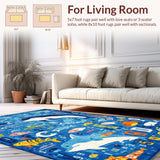Ultra Soft Area Rug, Non Slip, Stain Resistant, Washable Area Rugs for Living Room, Bedroom, Sea Adventure Alphabet Ocean Animal Carpet Early Learning Playmat(Blue)