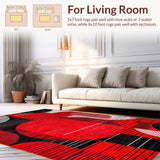 Ultra Soft Area Rug, Non Slip, Stain Resistant, Washable Area Rugs for Living Room, Bedroom, Artful Circular Design Aesthetic(Red)