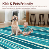Ultra Soft Area Rug, Non Slip, Stain Resistant, Washable Area Rugs for Living Room, Bedroom, Striped Teal Balcony Minimalist Plastic Carpet(Blue)