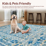 Ultra Soft Area Rug, Non Slip, Stain Resistant, Washable Area Rugs for Living Room, Bedroom, Chic Scalloped Ribbon Bow Rug with Contemporary Preppy Graphic Detailing(Blue)