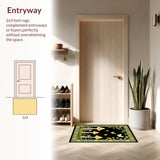 Ultra Soft Area Rug, Non Slip, Stain Resistant, Washable Area Rugs for Living Room, Bedroom, Artful Black and Green Elements(Yellow)