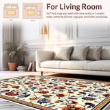 Ultra Soft Area Rug, Non Slip, Stain Resistant, Washable Area Rugs for Living Room, Bedroom, Folk Art Floral Living Room Vintage Area Rug(White)