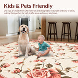 Ultra Soft Area Rug, Non Slip, Stain Resistant, Washable Area Rugs for Living Room, Bedroom, Rustic Earthy Rose Pattern(Beige)