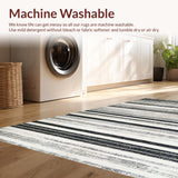 Ultra Soft Area Rug, Non Slip, Stain Resistant, Washable Area Rugs for Living Room, Bedroom, Bold Contrast Striped Rug, Non Slip Absorbent, Modern Layered Design(Black)