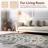 Ultra Soft Area Rug, Non Slip, Stain Resistant, Washable Area Rugs for Living Room, Bedroom, Artistic Ogee Floral Theme(Gray)