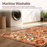 Ultra Soft Area Rug, Non Slip, Stain Resistant, Washable Area Rugs for Living Room, Bedroom, Earthy Southwestern Tile Design(Orange)
