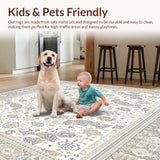 Ultra Soft Area Rug, Non Slip, Stain Resistant, Washable Area Rugs for Living Room, Bedroom, Artisan Inspired Area Rug with Boho Medallion and Soft Neutral Palette(Beige)