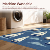 Ultra Soft Area Rug, Non Slip, Stain Resistant, Washable Area Rugs for Living Room, Bedroom, Charming Seaside Sailboat Motif(Blue)