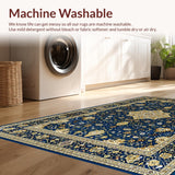 Ultra Soft Area Rug, Non Slip, Stain Resistant, Washable Area Rugs for Living Room, Bedroom, Artistic Gold-Like Decorative Elements(Blue)