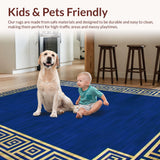 Ultra Soft Area Rug, Non Slip, Stain Resistant, Washable Area Rugs for Living Room, Bedroom, Striking Gold Geometric Elements(Blue)