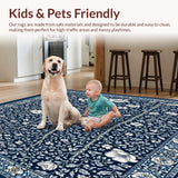 Ultra Soft Area Rug, Non Slip, Stain Resistant, Washable Area Rugs for Living Room, Bedroom, Geometric Botanical Boho for(Blue)