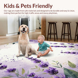 Ultra Soft Area Rug, Non Slip, Stain Resistant, Washable Area Rugs for Living Room, Bedroom, Lavish Watercolor Garden Fusion(Purple)