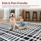 Ultra Soft Area Rug, Non Slip, Stain Resistant, Washable Area Rugs for Living Room, Bedroom, Modernist Dual-Shade Floor Covering with Geometric Striped Pattern(Black)