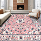 Ultra Soft Area Rug, Non Slip, Stain Resistant, Washable Area Rugs for Living Room, Bedroom, Serene Pastel Ogee Arrangement(Pink)