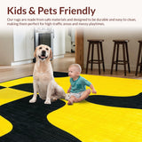 Ultra Soft Area Rug, Non Slip, Stain Resistant, Washable Area Rugs for Living Room, Bedroom, Interwoven Curved Lines(Yellow)