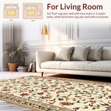 Ultra Soft Area Rug, Non Slip, Stain Resistant, Washable Area Rugs for Living Room, Bedroom, Vintage Floral Light Brown Living Room Rug(Beige)