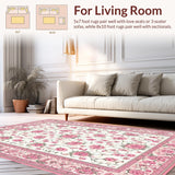 Ultra Soft Area Rug, Non Slip, Stain Resistant, Washable Area Rugs for Living Room, Bedroom, Bright Cheerful Blossom Composition(White)