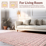 Ultra Soft Area Rug, Non Slip, Stain Resistant, Washable Area Rugs for Living Room, Bedroom, Chic Geometric Plush Aesthetic(Pink)