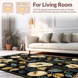 Ultra Soft Area Rug, Non Slip, Stain Resistant, Washable Area Rugs for Living Room, Bedroom, Chic Low Pile Floral Motif(Black)