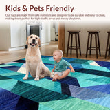 Ultra Soft Area Rug, Non Slip, Stain Resistant, Washable Area Rugs for Living Room, Bedroom, Modern Abstract Teal Rug: Geometric Ombre Carpet Design(Blue)