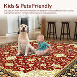 Ultra Soft Area Rug, Non Slip, Stain Resistant, Washable Area Rugs for Living Room, Bedroom, Ornate Floral for Kitchen(Red)